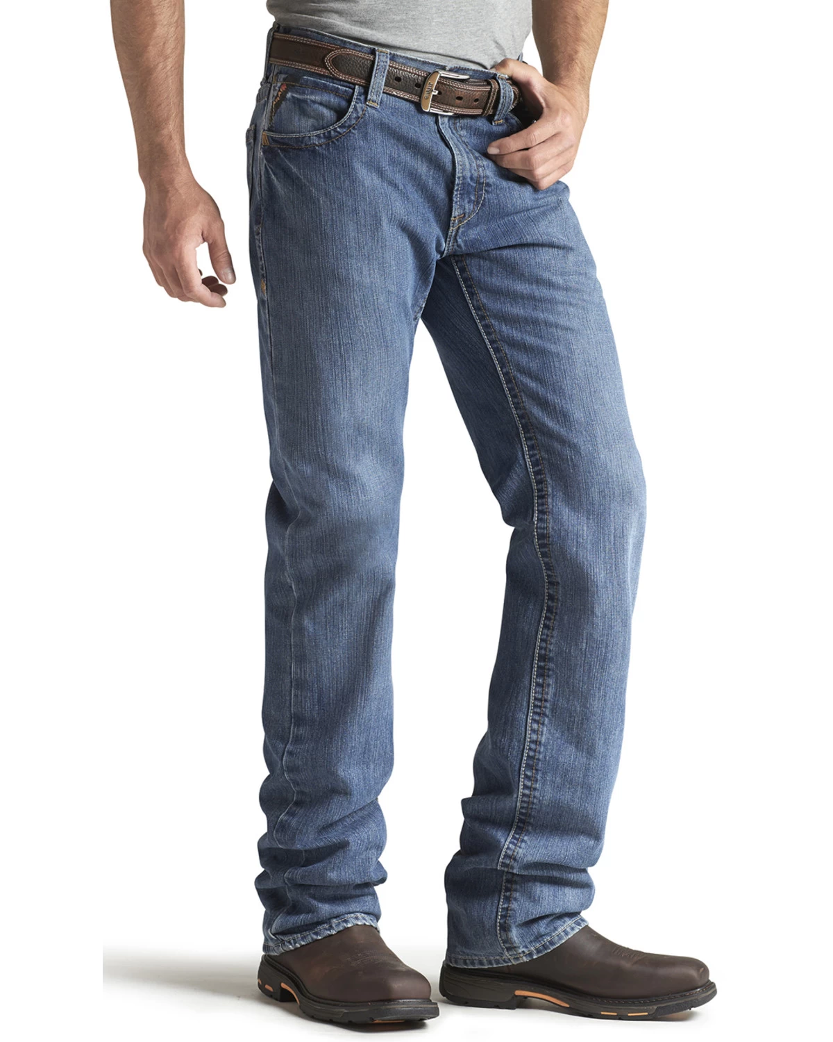 Ariat Men's FR M3 Medium Wash Loose Basic Stackable Straight Leg Jean 7 Ariat Men's FR M3 Medium Wash Loose Basic Stackable Straight Leg Jean - Image 5