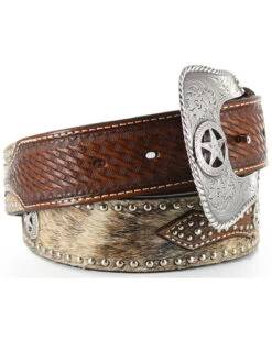 Nocona Men's Hair-On-Hide Star Concho Belt -Western Cowboy World 1202N9 22 D1