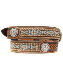 Ariat Men's Fabric Inlay Concho & Basketweave Leather Belt -Western Cowboy World 120K64 19 D2