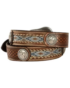 Ariat Men's Fabric Inlay Concho & Basketweave Leather Belt -Western Cowboy World 120K64 19 P2