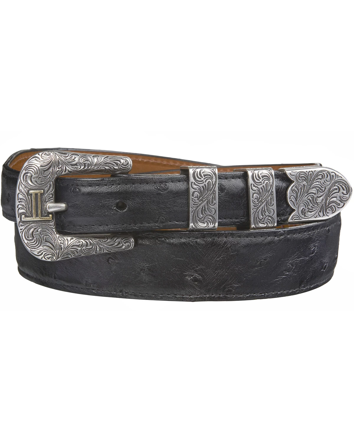 Lucchese Men's Black Full Quill Ostrich Leather Belt 3 Lucchese Men's Black Full Quill Ostrich Leather Belt