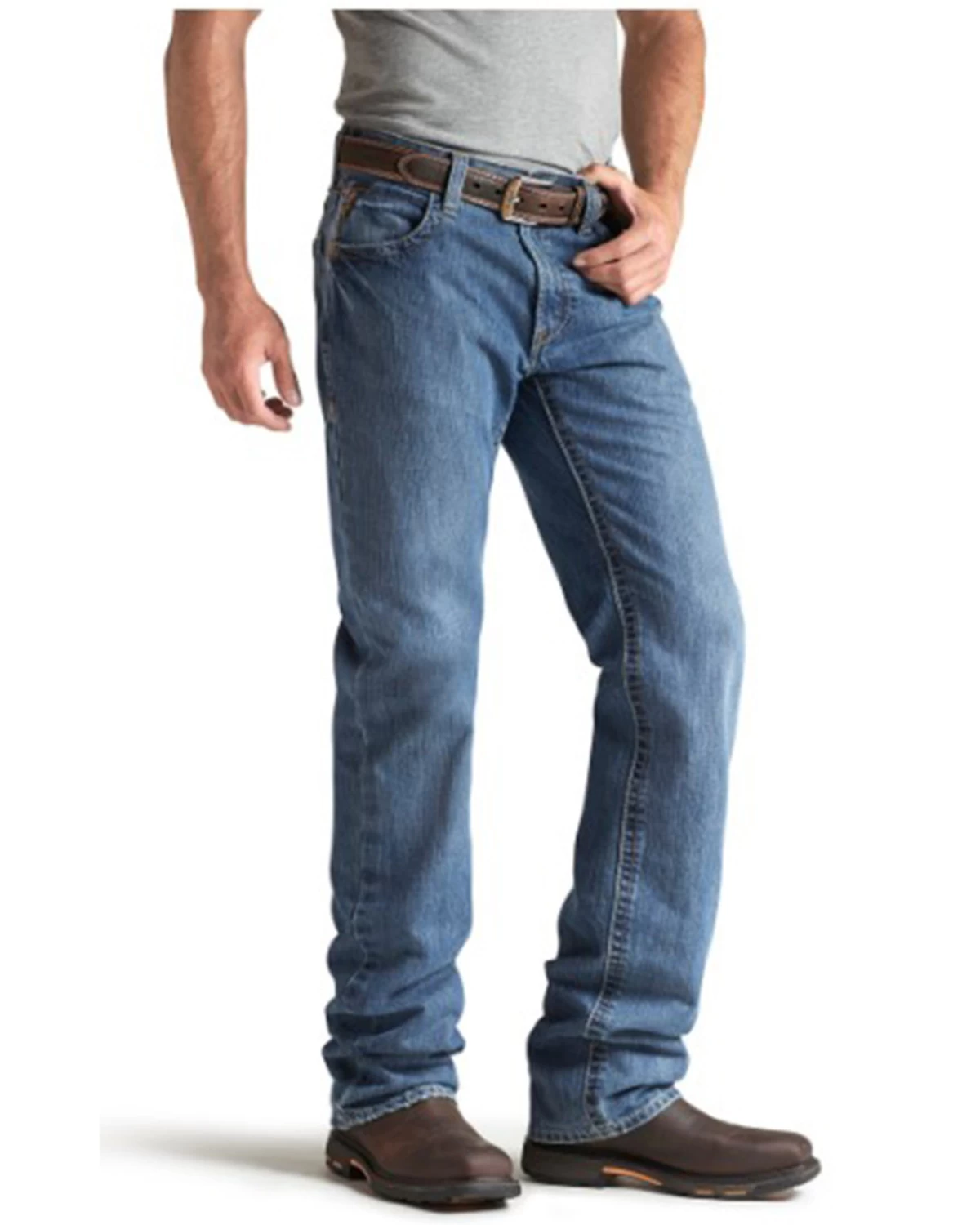 Ariat Men's FR M3 Medium Wash Loose Basic Stackable Straight Leg Jean - Big 3 Ariat Men's FR M3 Medium Wash Loose Basic Stackable Straight Leg Jean - Big