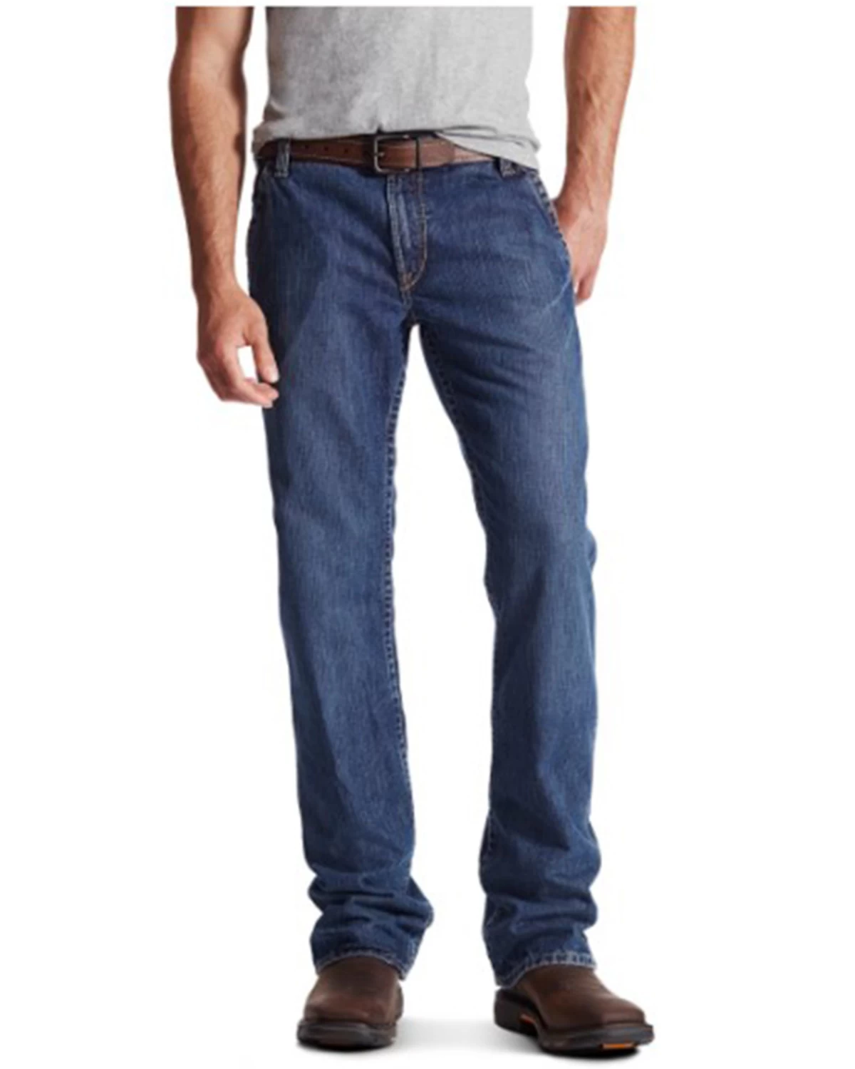 Ariat Men's FR M4 Medium Wash Relaxed Workhorse Bootcut Jeans - Big 3 Ariat Men's FR M4 Medium Wash Relaxed Workhorse Bootcut Jeans - Big