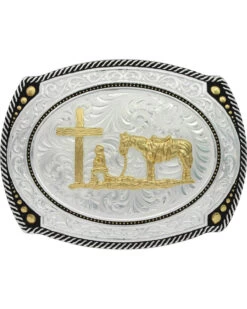 Montana Silversmiths Men's Large Roped Christian Cowboy Belt Buckle