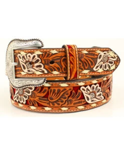 Nocona Men's Inlay Floral Embossed Western Belt