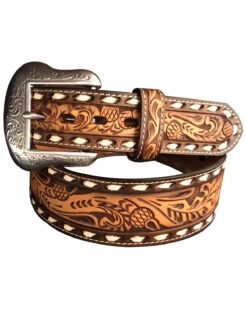 Roper Men's Tapered Floral Tooled Silver Buckle Belt