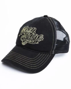 Moonshine Spirit Men's White On Black Logo Print Mesh Ball Cap