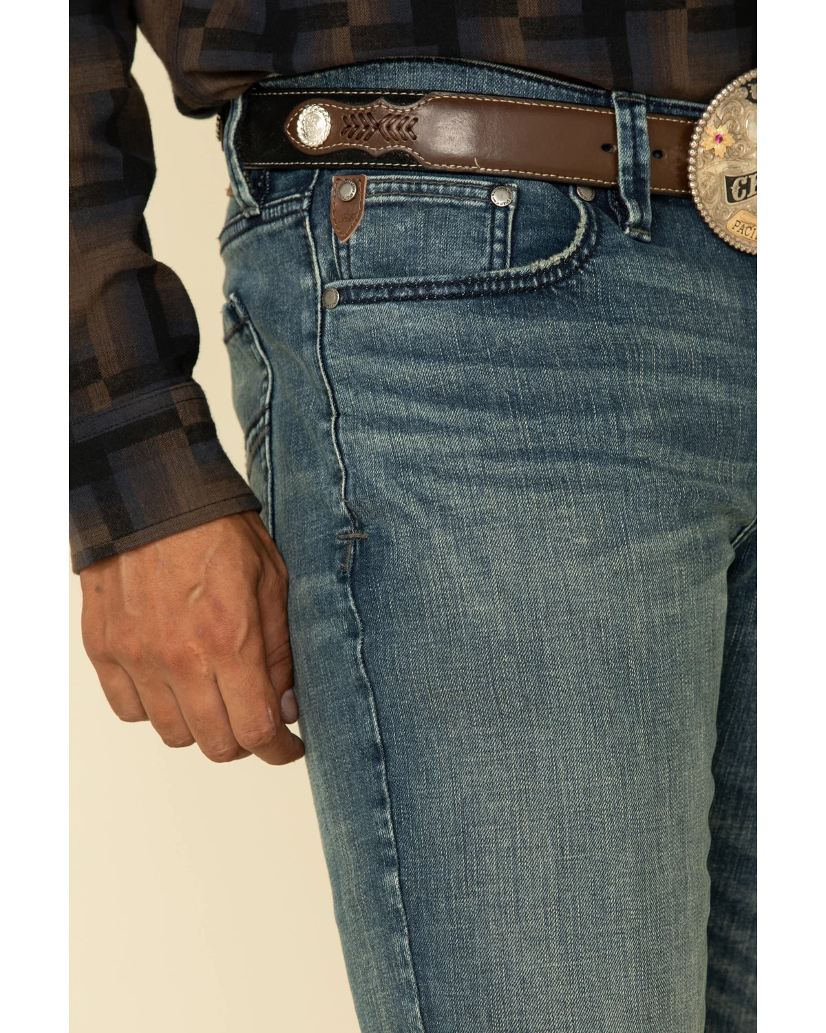 Moonshine Spirit Men's Deep Pockets Dark Wash Stretch Slim Boot Jeans 6 Moonshine Spirit Men's Deep Pockets Dark Wash Stretch Slim Boot Jeans - Image 4