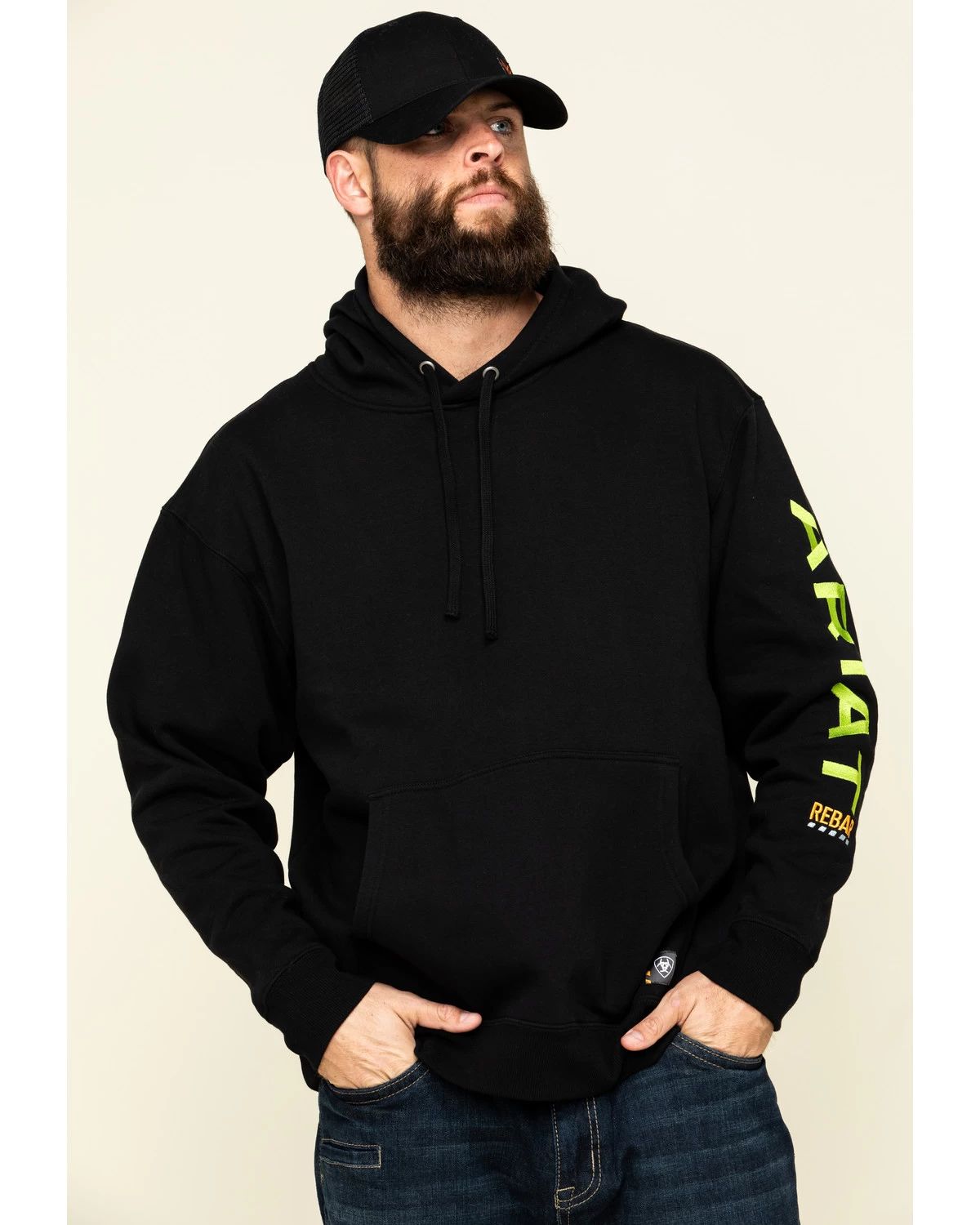 Ariat Men's Black/Lime Rebar Graphic Hooded Work Sweatshirt 3 Ariat Men's Black/Lime Rebar Graphic Hooded Work Sweatshirt