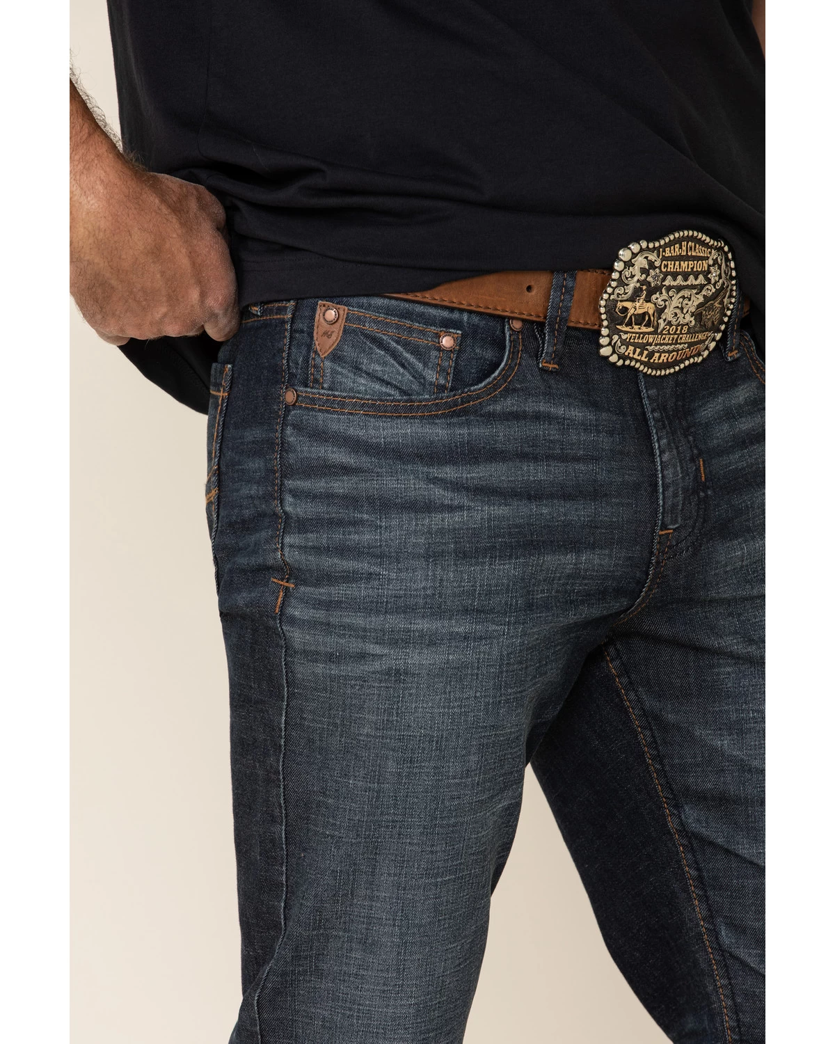 Moonshine Spirit Men's Eating Iron Dark Stretch Slim Straight Jeans 5 Moonshine Spirit Men's Eating Iron Dark Stretch Slim Straight Jeans - Image 3