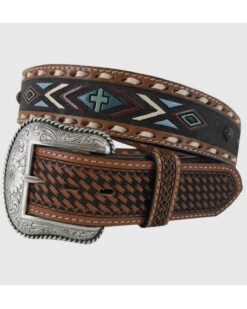 Lyntone Men's Basket Weave Southwestern Leather Belt