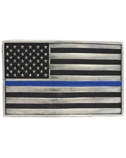 Montana Silversmiths Men's Stand Behind The Blue Line Flag Attitude Buckle