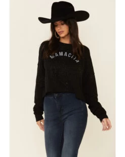 Ruby's Rubbish Women's Bleach Splatter Mamacita Graphic Cropped Pullover Sweatshirt -Western Cowboy World 2000337414 001 P3