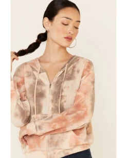 Wild Moss Women's Blushed Tie-Dye Zip Hooded Jacket -Western Cowboy World 2000337634 681 P3