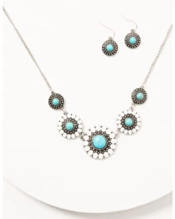 Prime Time Jewelry Women's Silver Turquoise & White Concho Jewelry Set