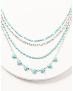 Prime Time Jewelry Women's Turquoise & Silver Layered Necklace Set
