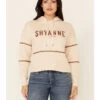 Shyanne Women's Tan & White Embroidered Logo Crop Hoodie