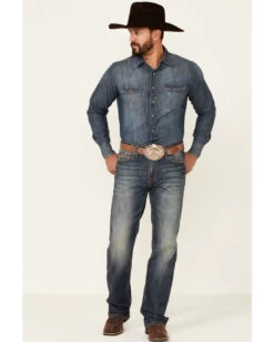 Rock & Roll Denim Men's Double Barrel Dark Vintage Wash Stretch Relaxed Straight Jeans