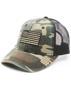 H3 Sportgear Men's Camo Print Americana Patch Mesh Back Trucker Cap