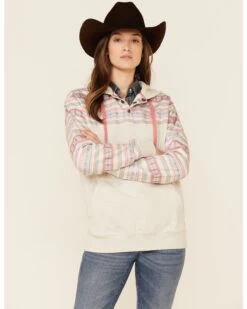 HOOey Women's Southwestern Print Button Down Hooded Pullover