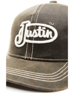 Justin Men's Brown Oilskin Embroidered Logo Mesh-Back Ball Cap -Western Cowboy World 2000353919 200 P2