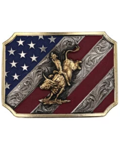 Montana Silversmiths Men's Patriot Bull Rider Belt Buckle