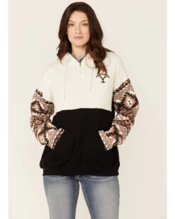 Paramount Network's Yellowstone Women's Mauve Southwestern Sleeve Hoodie Pullover