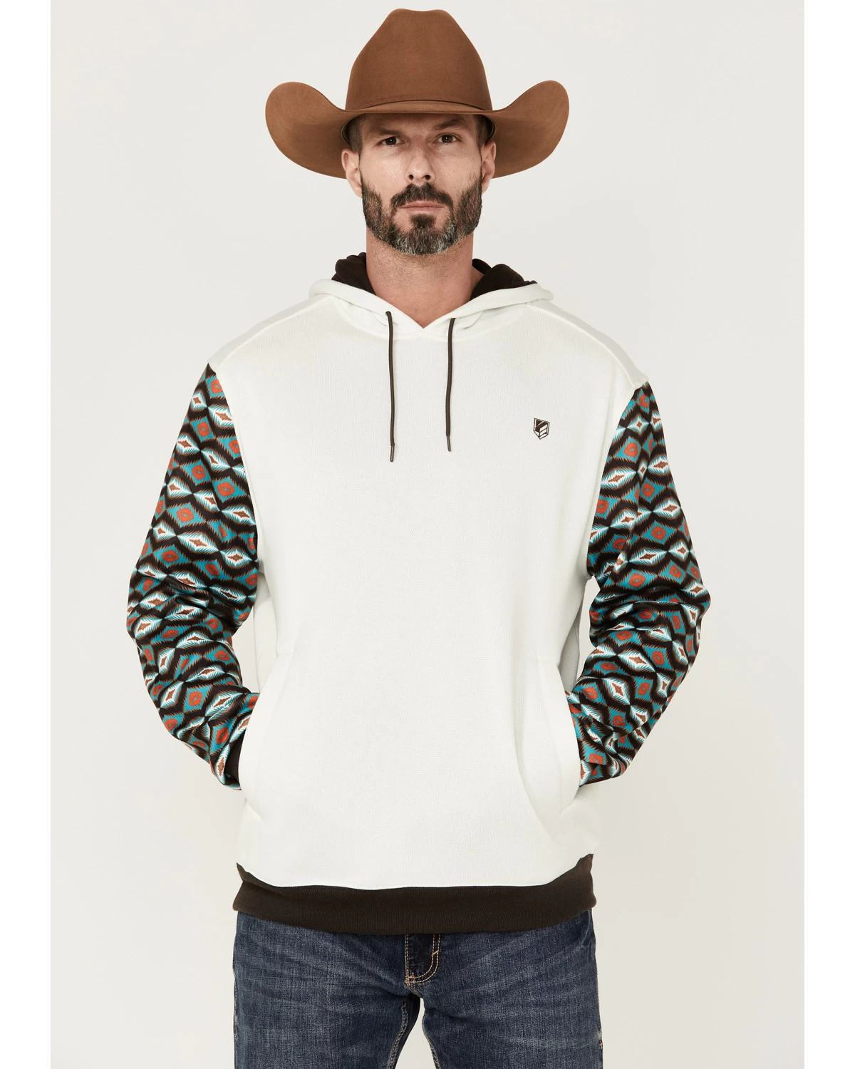 RANK 45 Men's Rustler Southwestern Color-Block Sleeve Hooded Sweatshirt 4 RANK 45 Men's Rustler Southwestern Color-Block Sleeve Hooded Sweatshirt - Image 2