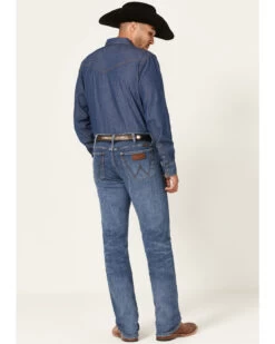 Wrangler Retro Green Men's Brierley Light Medium Wash Stretch Slim Straight Jeans -Western Cowboy World 2000359722 413 P3