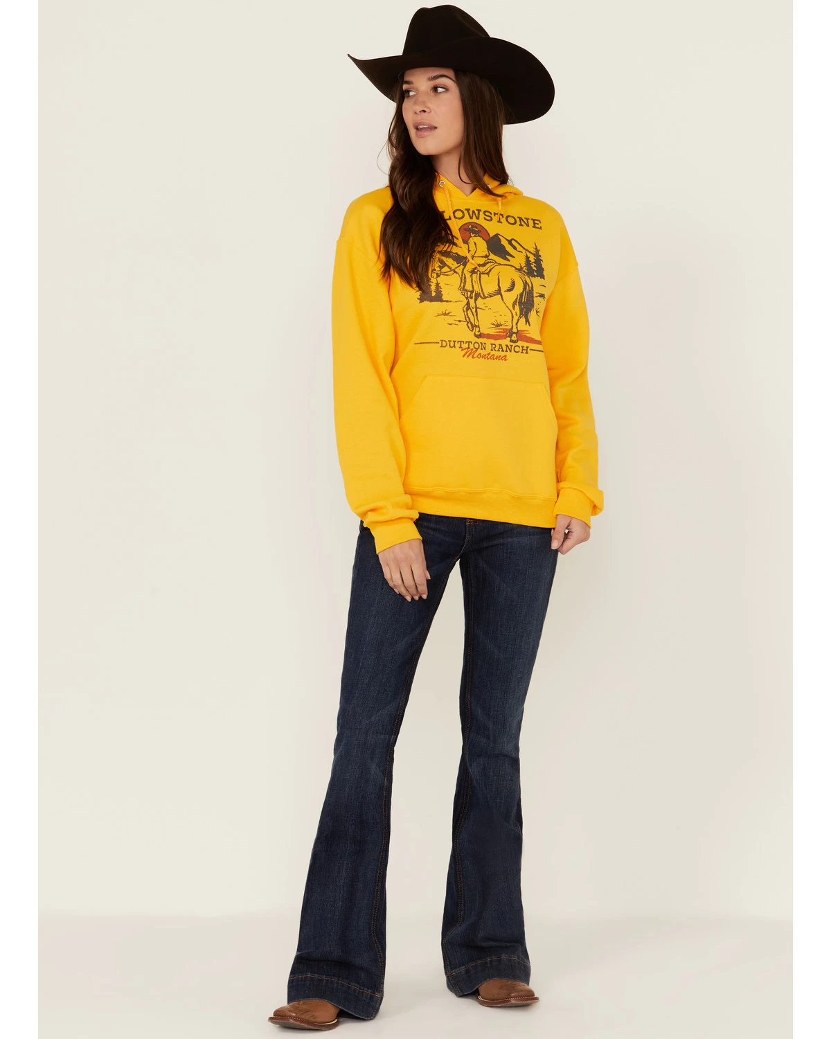 Paramount Network's Yellowstone Women's Yellowstone Lone Cowboy Mustard Graphic Hoodie 4 Paramount Network's Yellowstone Women's Yellowstone Lone Cowboy Mustard Graphic Hoodie - Image 2