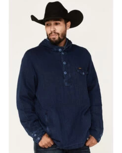 Wrangler Men's Solid Lightweight 1/4 Button Front Unlined Hooded Pullover -Western Cowboy World 2000366032 401 P2
