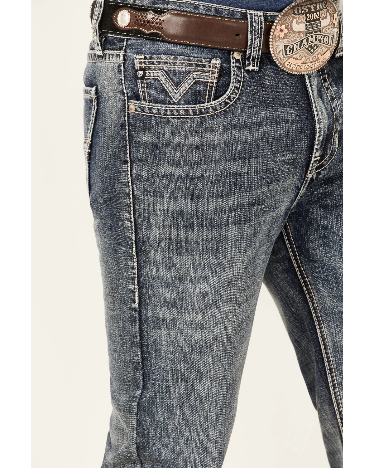 Rock & Roll Denim Men's Double Barrel Medium Wash Two Tone Raise Relaxed Straight Jeans 6 Rock & Roll Denim Men's Double Barrel Medium Wash Two Tone Raise Relaxed Straight Jeans - Image 4