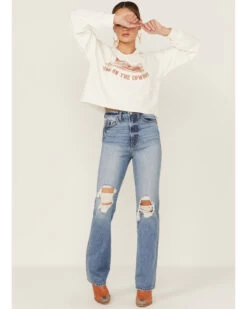 Miss Me Women's Dibs On The Cowboy Graphic Cropped Pullover Hoodie -Western Cowboy World 2000367692 103 P4