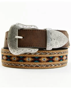 Cody James Brown 3-Piece Horse Hair Laced Southwest Inlay Belt