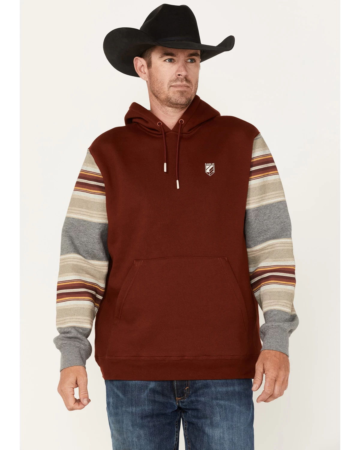 RANK 45 Men's Stripe Sleeve Logo Hooded Sweatshirt 3 RANK 45 Men's Stripe Sleeve Logo Hooded Sweatshirt