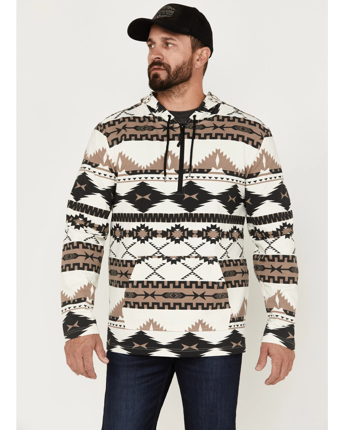 Powder River Outfitters Men's 1/4 Zip Southwestern Print Hooded Sweatshirt 3 Powder River Outfitters Men's 1/4 Zip Southwestern Print Hooded Sweatshirt