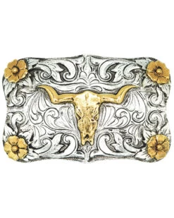 AndWest Steer Head & Classic Flowers Belt Buckle