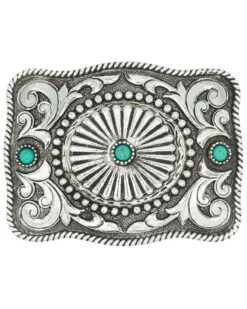 AndWest Etched Concho & Turquoise Belt Buckle