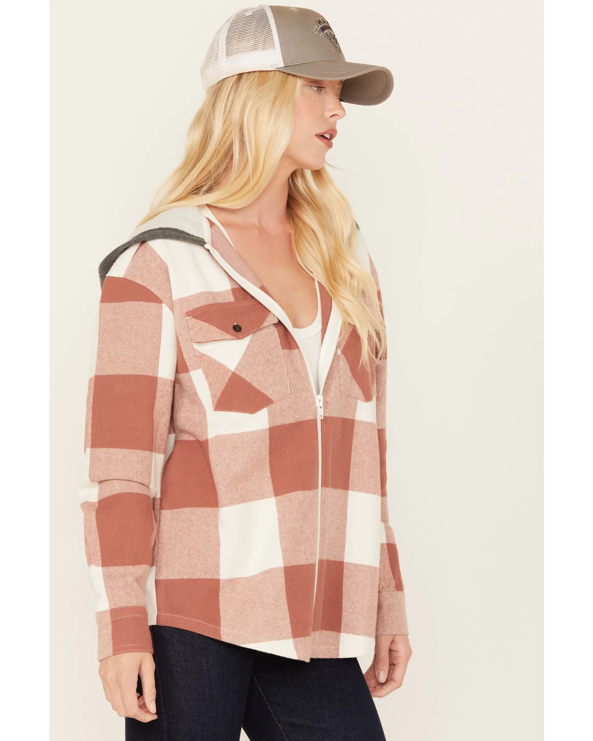 Cleo + Wolf Women's Buffalor Plaid Print Hooded Flannel Shirt 4 Cleo + Wolf Women's Buffalor Plaid Print Hooded Flannel Shirt - Image 2