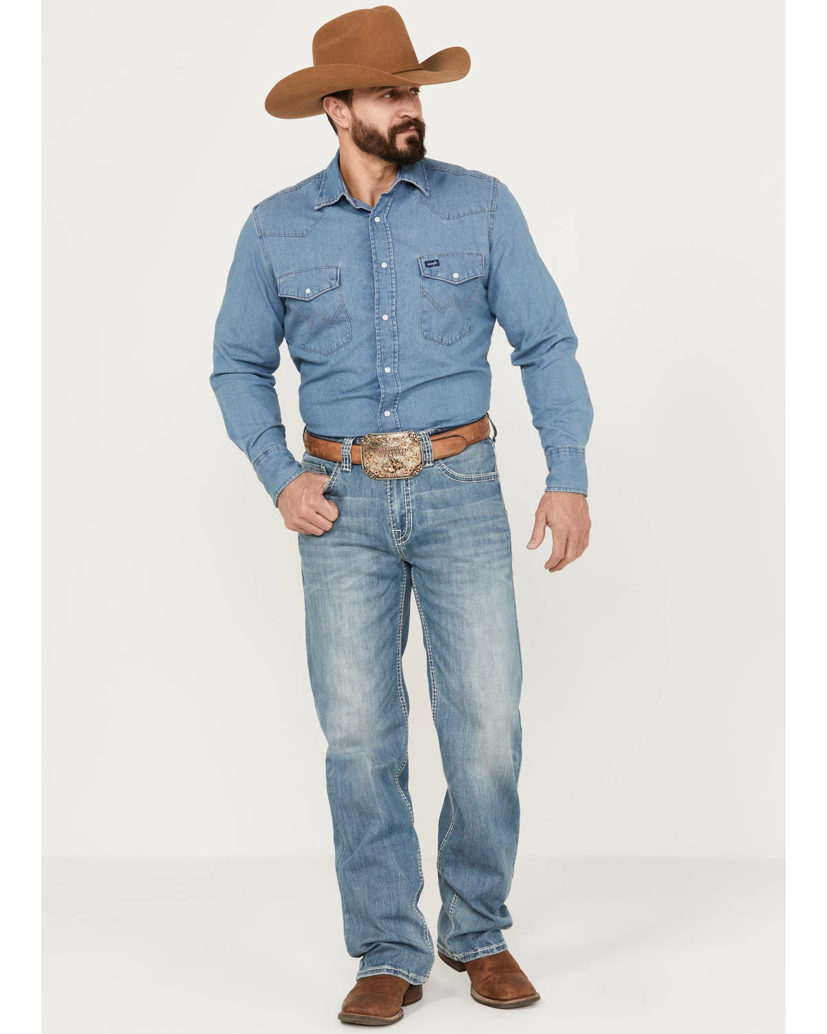 Rock & Roll Denim Men's Double Barrel Light Vintage Wash Relaxed Straight Stretch Jeans 5 Rock & Roll Denim Men's Double Barrel Light Vintage Wash Relaxed Straight Stretch Jeans - Image 3