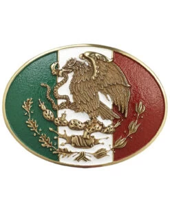M & F Western Ariat Oval Mexican Flag Belt Buckle