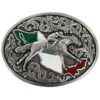 M & F Western Silver Mexican Flag Inspired Oval Horse Rider Belt Buckle
