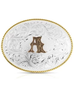 Montana Silversmiths Classic Western Oval Two-Tone Initial Belt Buckle - A