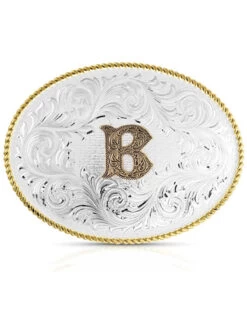 Montana Silversmiths Classic Western Oval Two-Tone Initial Belt Buckle - B