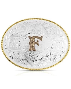 Montana Silversmiths Classic Western Oval Two-Tone Initial Belt Buckle - F