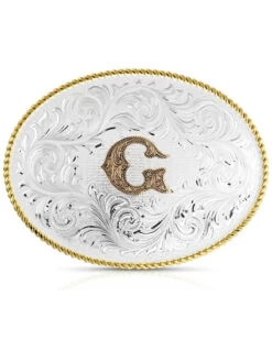 Montana Silversmiths Classic Western Oval Two-Tone Initial Belt Buckle - G