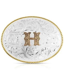 Montana Silversmiths Classic Western Oval Two-Tone Initial Belt Buckle - H