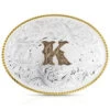 Montana Silversmiths Classic Western Oval Two-Tone Initial Belt Buckle - K -Western Cowboy World 2000396052 040 P1