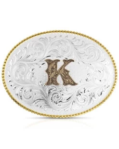 Montana Silversmiths Classic Western Oval Two-Tone Initial Belt Buckle - K
