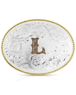 Montana Silversmiths Classic Western Oval Two-Tone Initial Belt Buckle - L